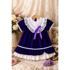 Vintage Purple Velvet Toddler Dress Lace‎ Satin Bow Made In Canada Size 3